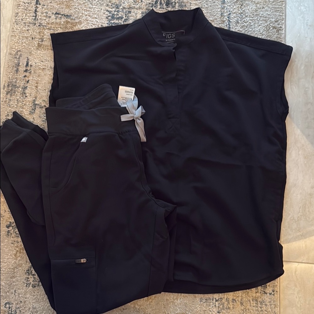 Figs Jet Black Scrub and Jogger Pants